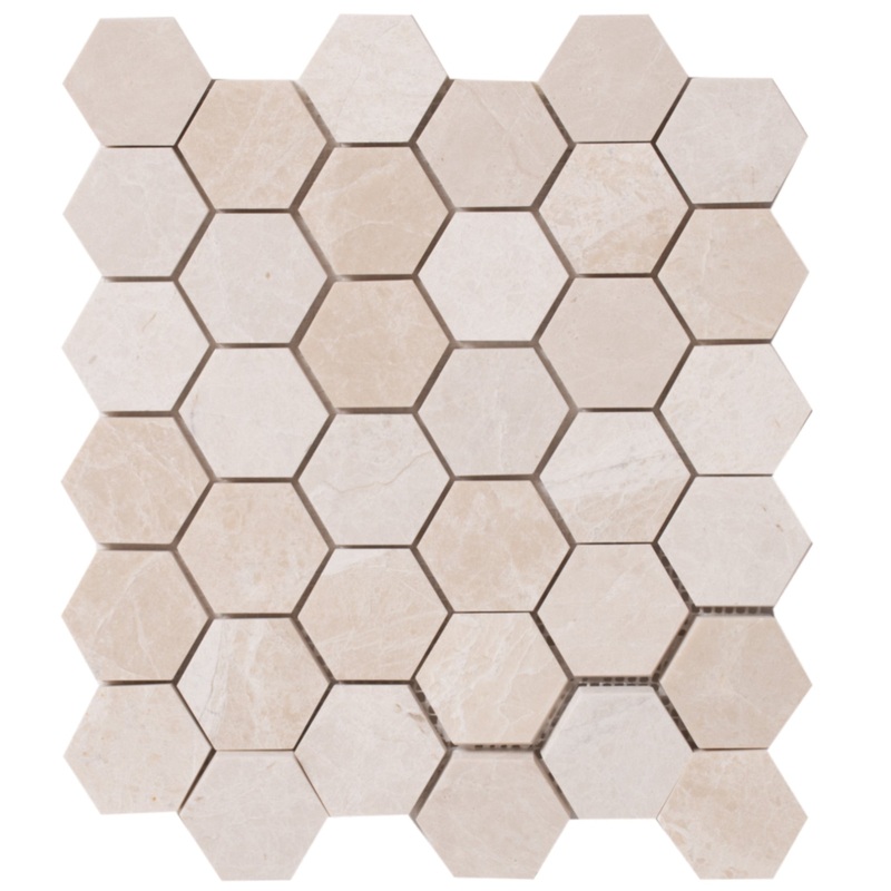 Vanilla Beige Marble 2 Hexagon on 12 x 12 Mesh Mosaic Tile – Belair Collection
