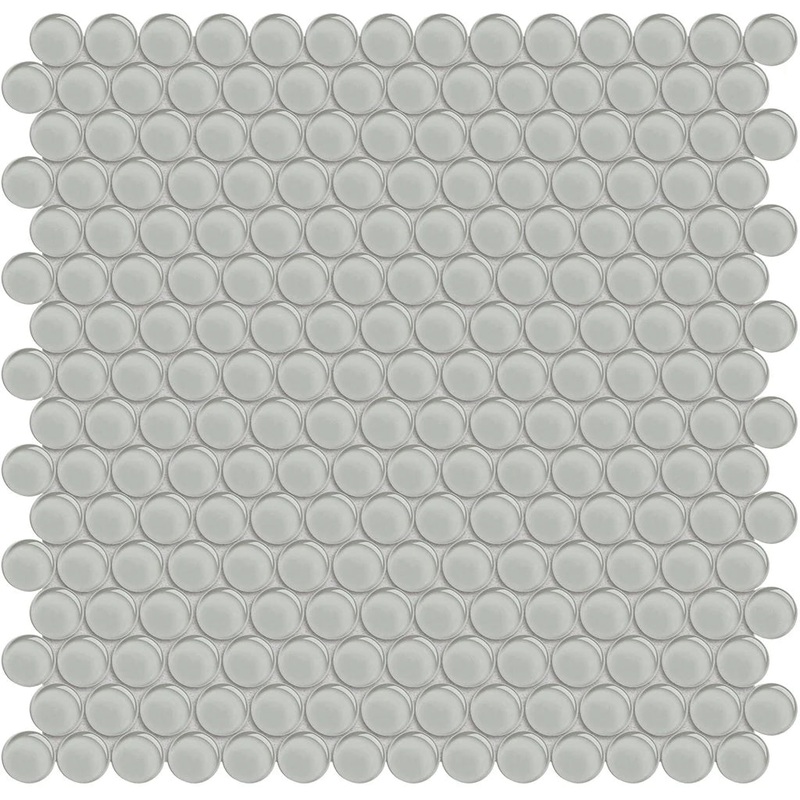 Penny Round Mist on 11.5×11.75 Mesh Glass Mosaic Tile Element Series – Aquatica Collection