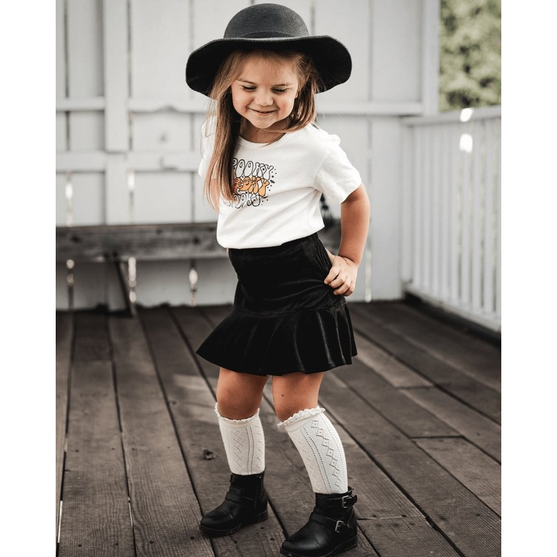 Polly Ruffle Hem Skirt – Black Suede