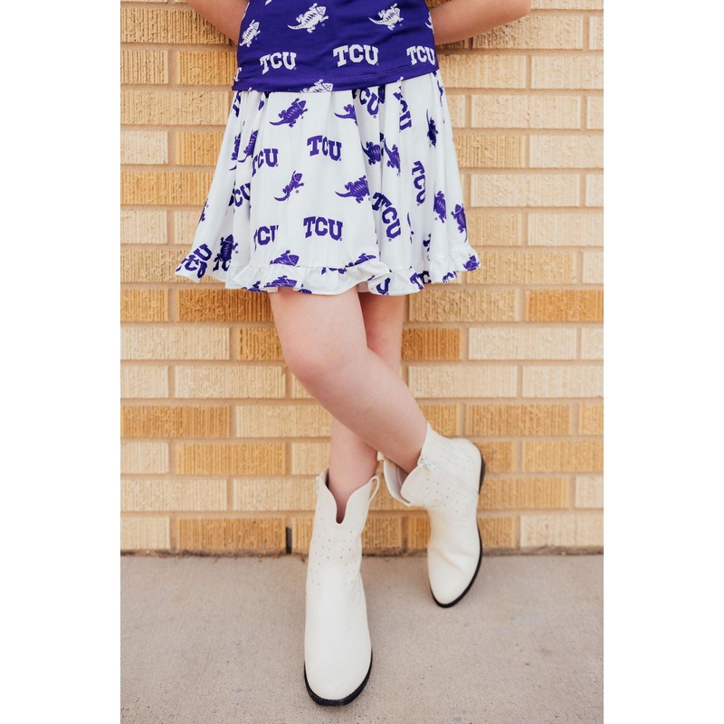 TCU White Frog Ruffle Twirl Skort