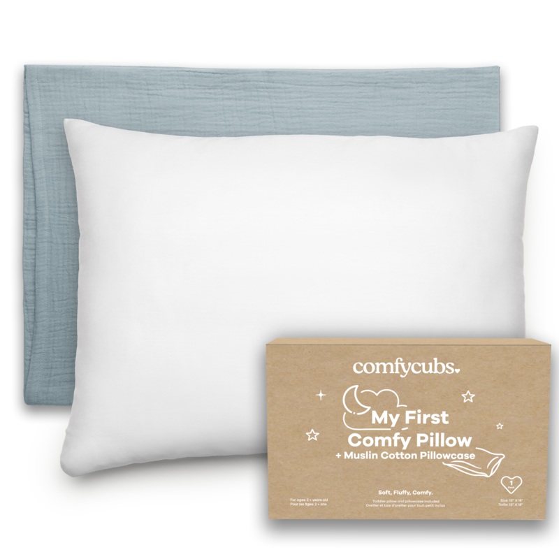 Toddler Pillows with Soft Muslin Pillow Case by Comfy Cubs – Pacific Blue