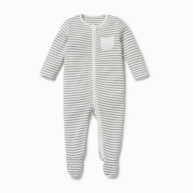 Zip-Up Sleepsuit – Grey Stripe