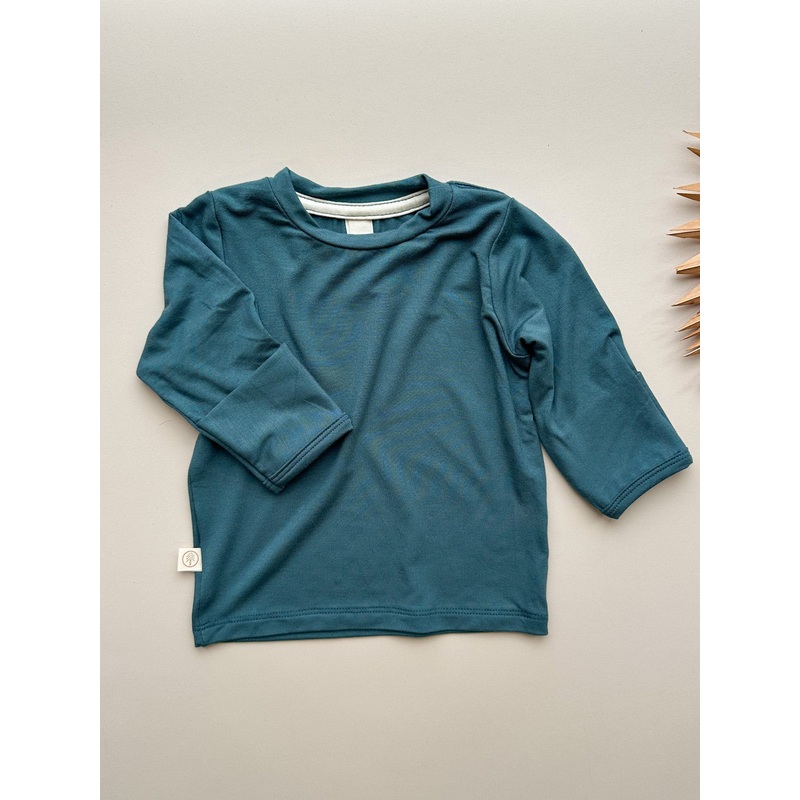 4/5T Long Sleeve T-shirt with Mittens | Baby & Toddler | Luxury Bamboo | Dark Teal