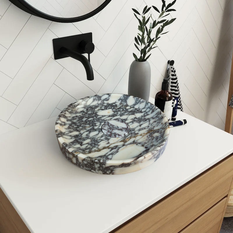 Calacatta Viola Marble Natural Stone Round Above Vanity Bathroom Sink Polished (D)15.5 (H)4.5