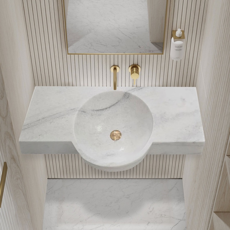 Carrara White Marble Above-vanity Wall-mount Bathroom Sink (W)16 (L)28
