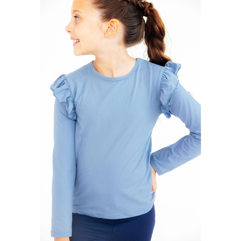 Dusty Blue L/S Ruffle Tee|6-12M|12-24M|2T|3T|4T|5/6|7/8|9/10