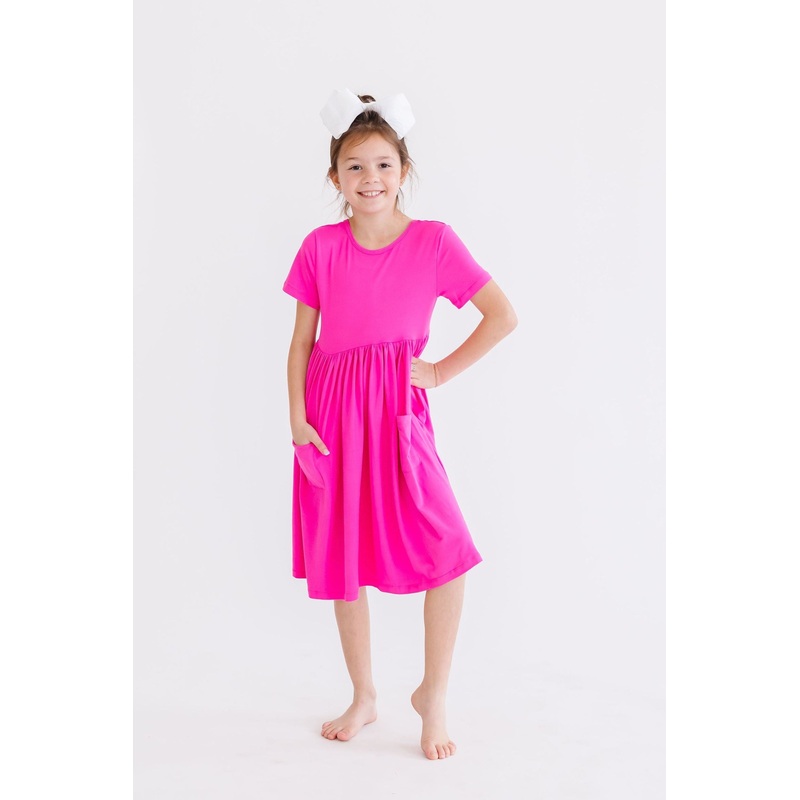 Hot Pink S/S Pocket Twirl Dress