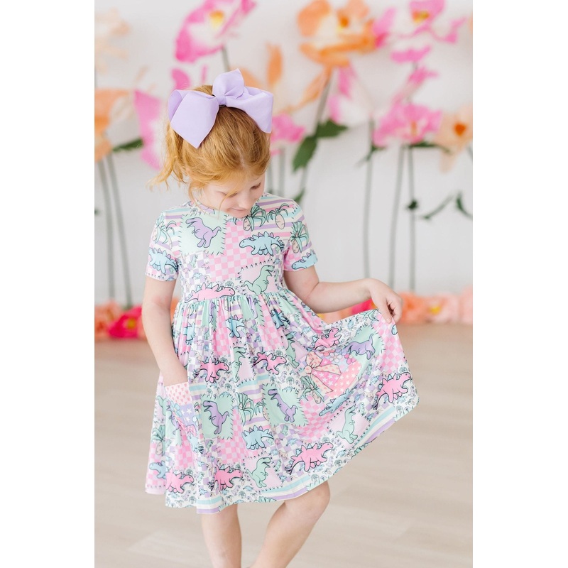 Quilted Dinos S/S Pocket Twirl Dress