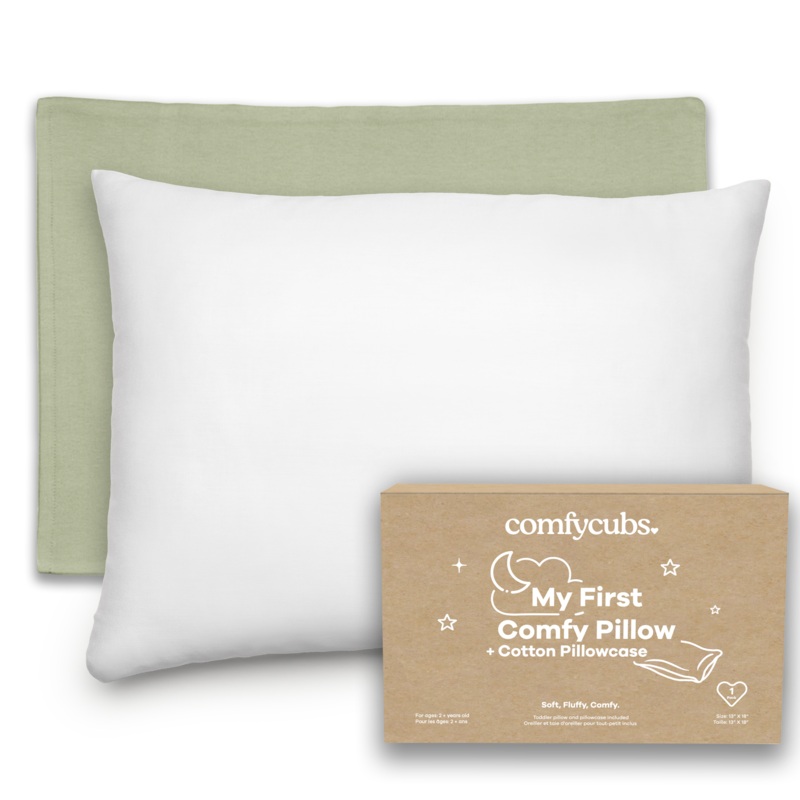 Toddler Pillows with Soft Cotton Pillow Case by Comfy Cubs – Sage