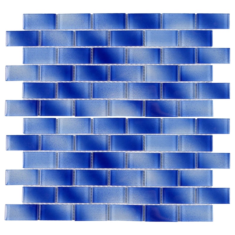 Cobalt 1×2 on 12×12 Mesh Glass Mosaic Tile Alpha Series – Aquatica Collection