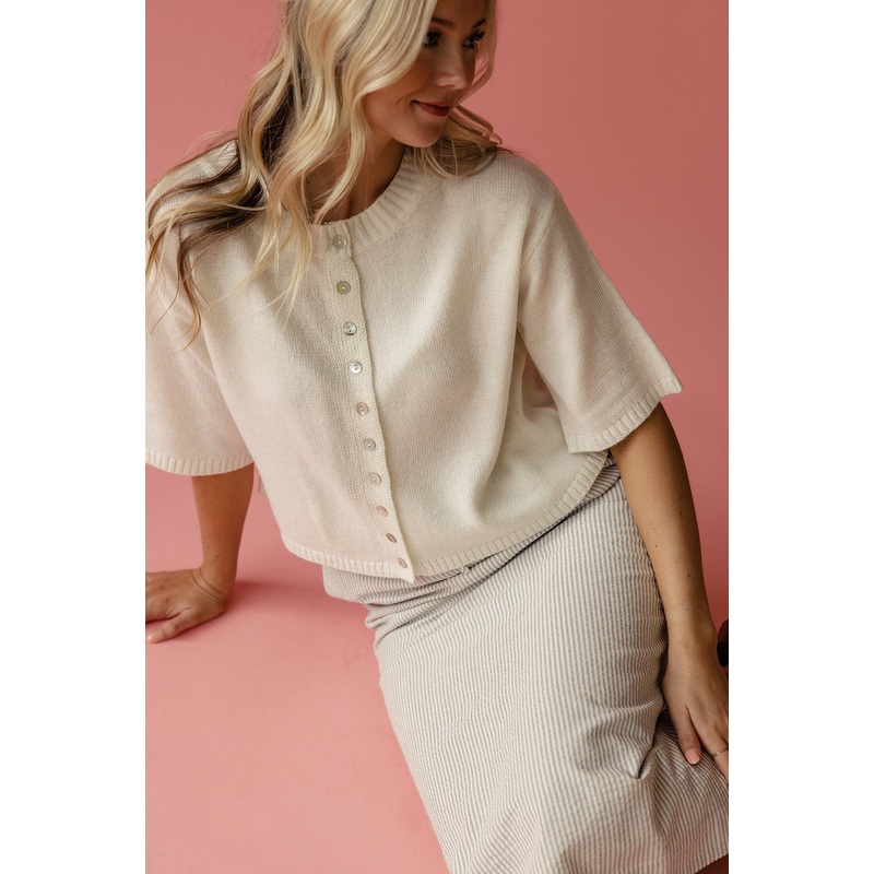 Isabella Short Sleeve Cardi|Ivory|LightGray|S|M|L|XL