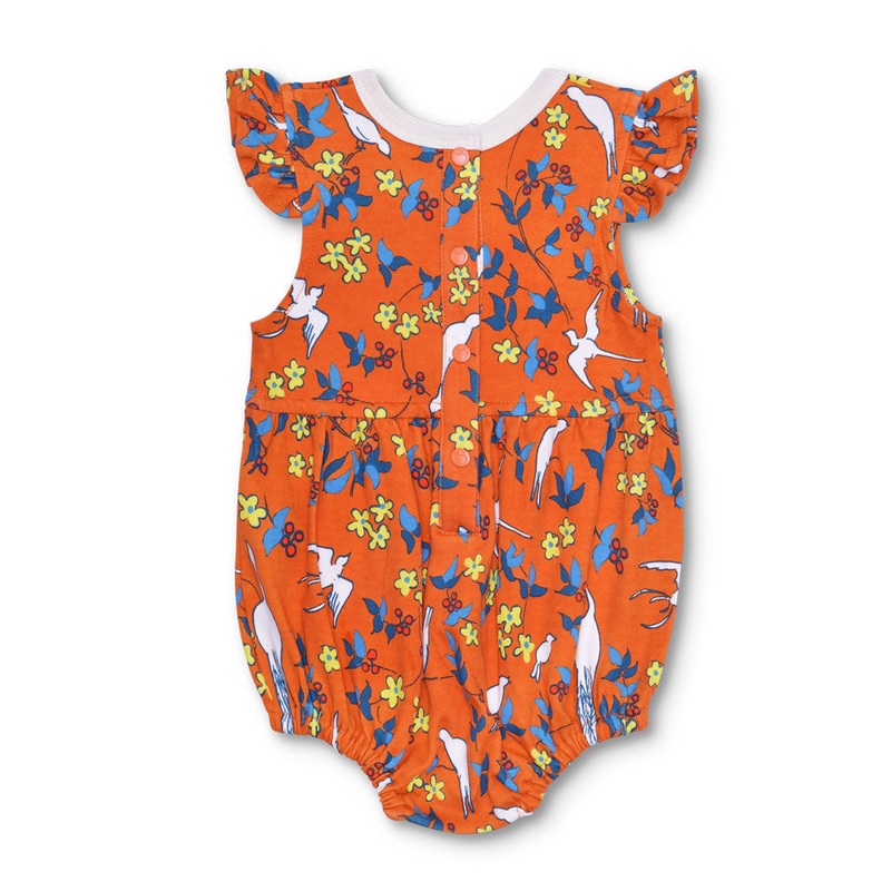 Lala Curio Flutter Sleeve Romper – Enchanted Leaves Orange