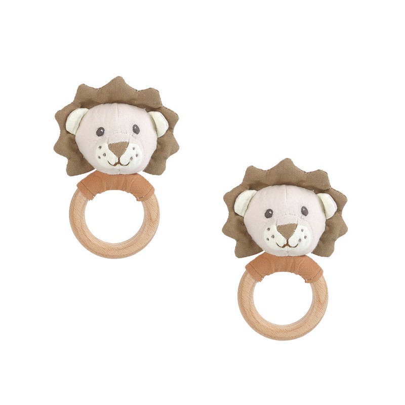 Linen Lion Wood Rattle–2pcs assortment
