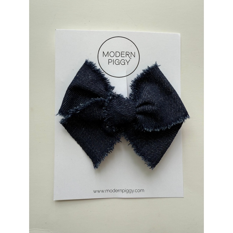 Midnight Denim | Ribbon Bow|Alligator Clip|Nylon Headband