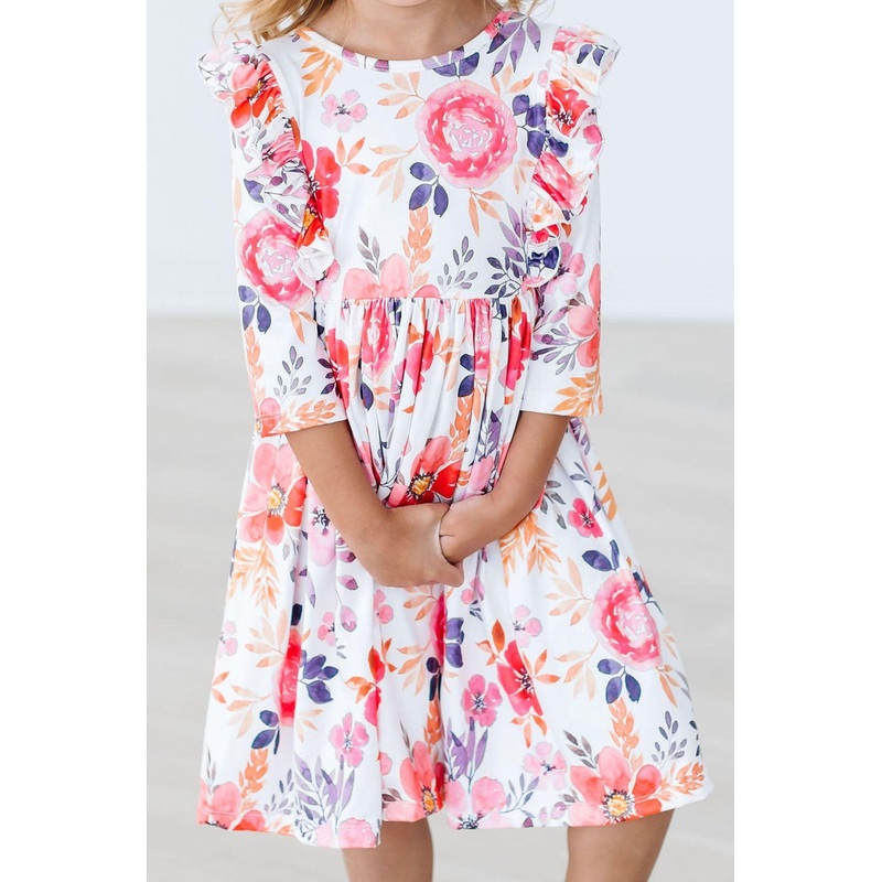 Tangerine Leaves Ruffle Twirl Dress