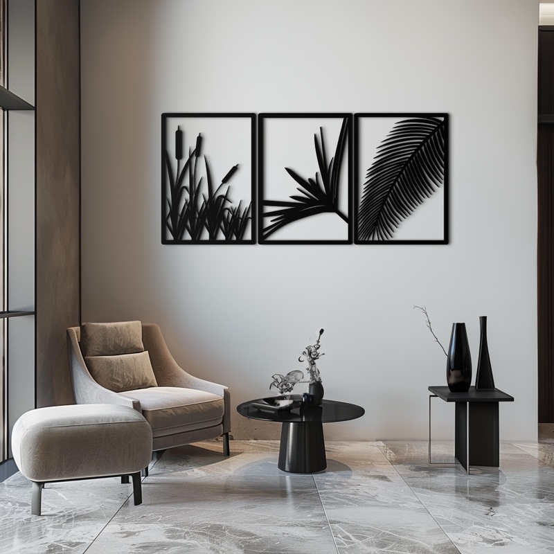 Tropical Metal Wall Art  3-Panel Botanical Design – KAF216
