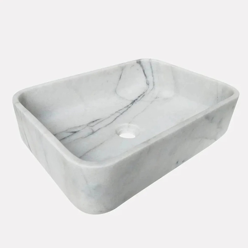 White Calacatta Marble Rectangular Above Vanity Bathroom Sink (L)18 (W)12 (H)6
