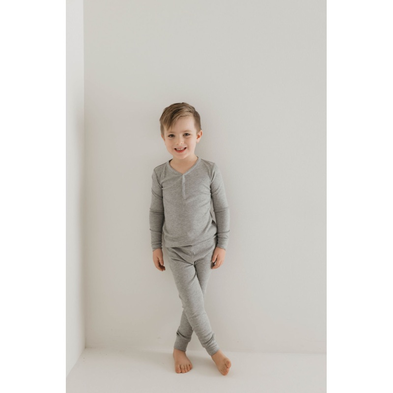 Bamboo Two Piece Pajamas | Ribbed Grey