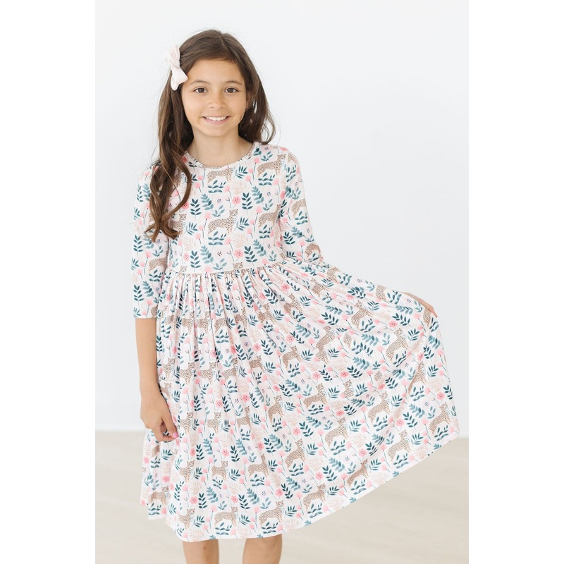 Cheetah Girl 3/4 Sleeve Pocket Twirl Dress