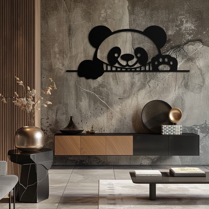 Geometric Panda Metal Wall Art – Playful Minimalist Steel Decor – KAF150