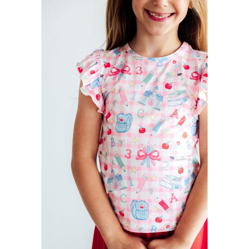 School Days S/S Ruffle Tee|2T|3T|4T|5/6|7/8|9/10