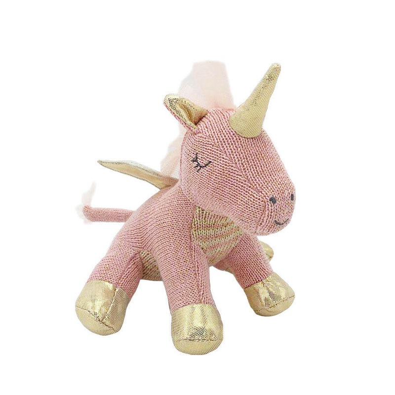 ‘ULIANA’ UNICORN KNIT RATTLE|Uliana Unicorn-Pink|Dax Dragon-Green|Paris Poodle-Pink|Bentley Puppy-Tan|Caldwell Crab-Red|Taylor Turtle-Green