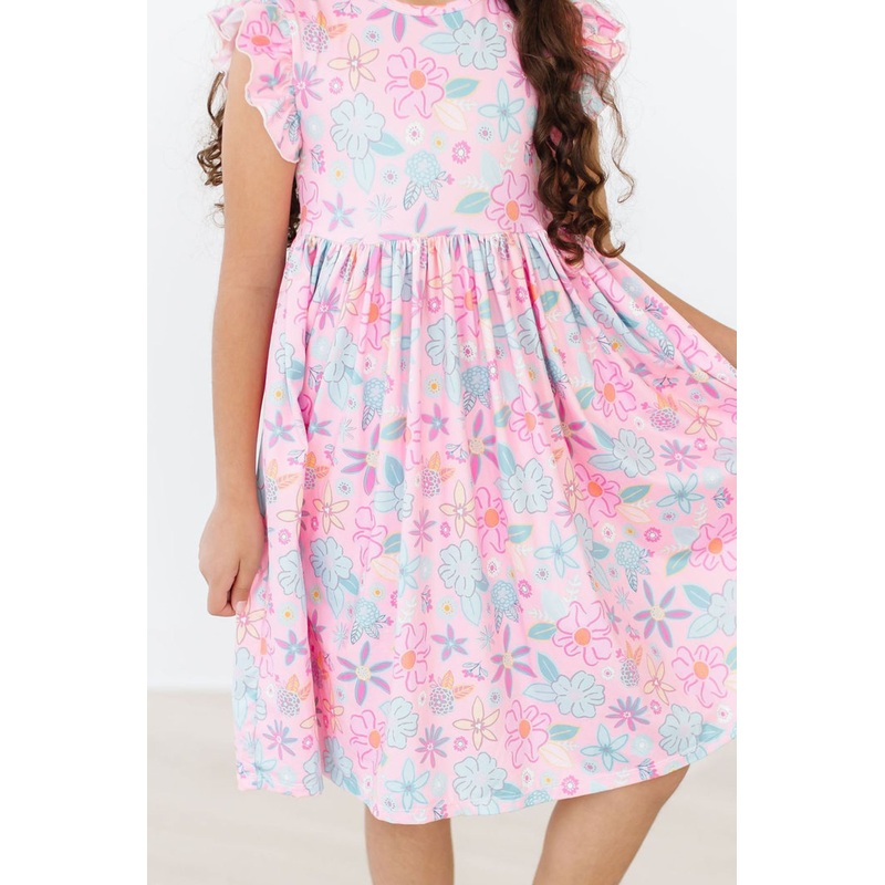 Beachy Blooms Flutter Sleeve Twirl Dress