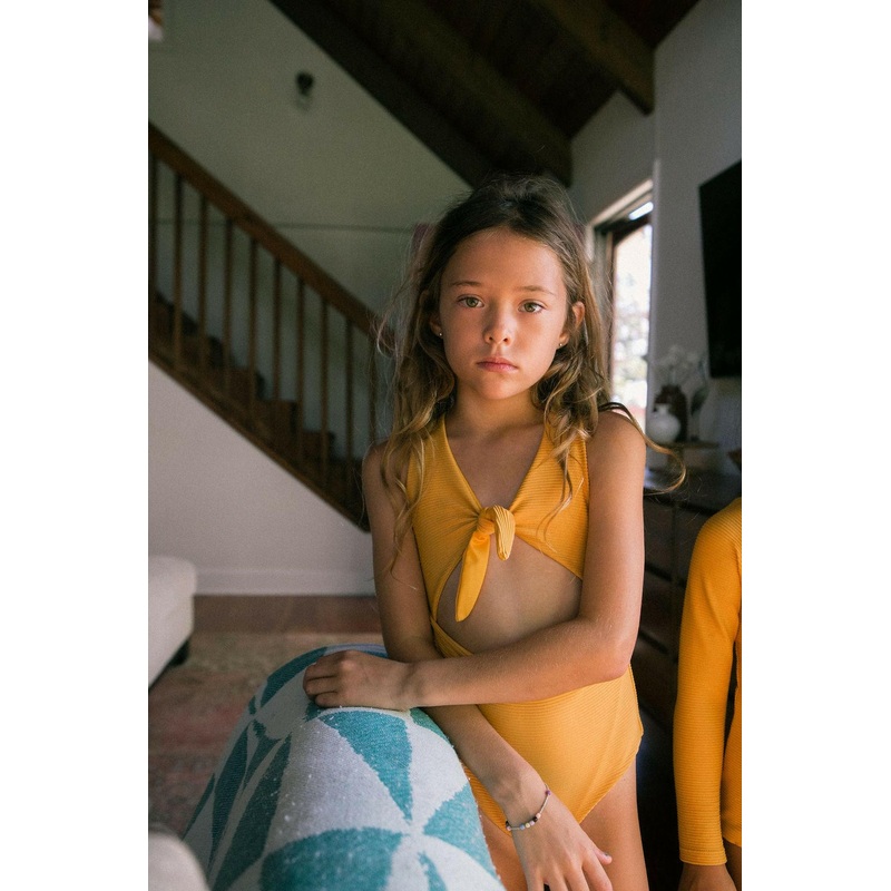Girl’s Cutout One Piece in Yellow Ribbed
