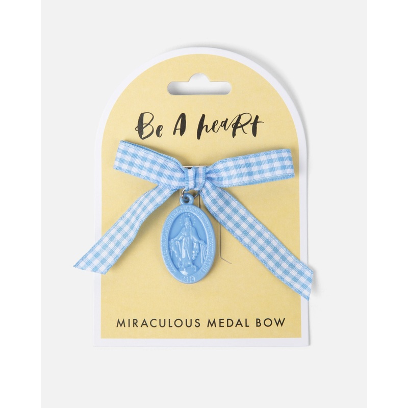 Miraculous Medal Blue Gingham Petite Bow