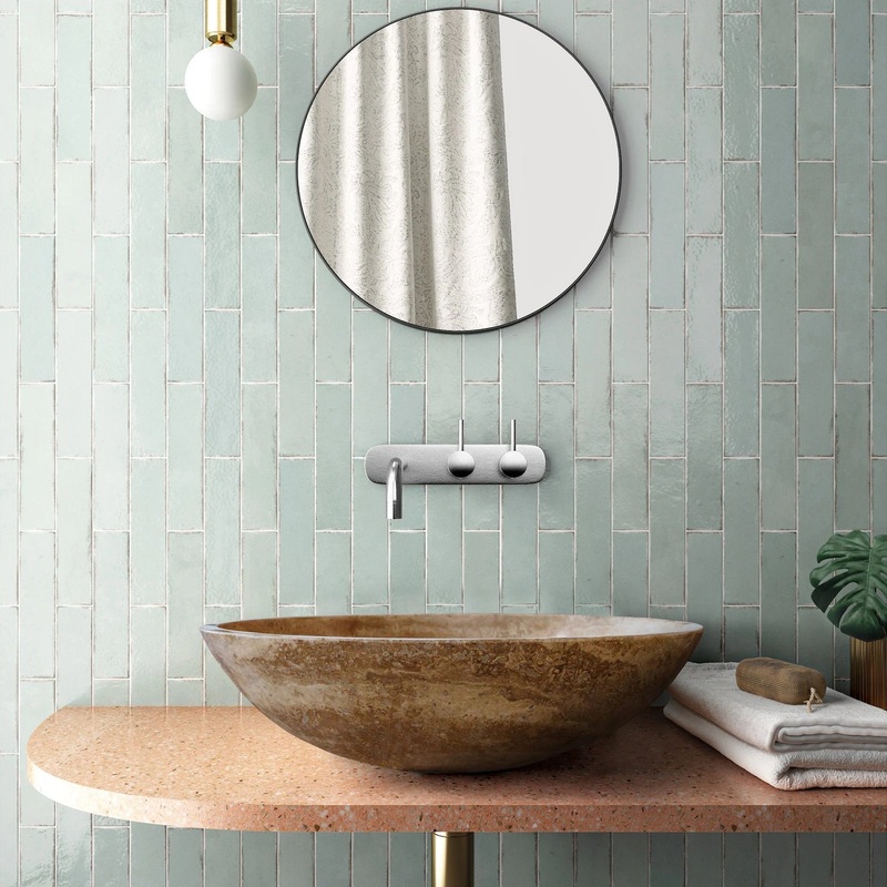 Noce Brown Travertine Natural Stone Oval Above Vanity Bathroom Sink (W)16 (L)21 (H)6