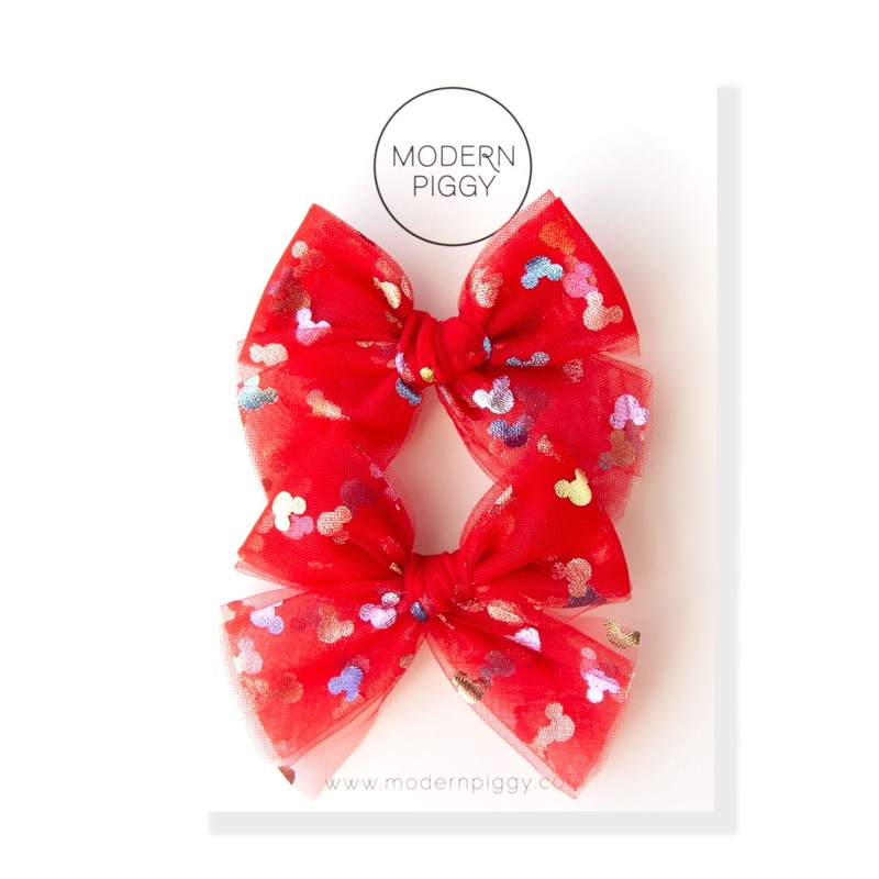 Bibbidi Bobbidi – Red | Tulle Bow – Pigtail Set