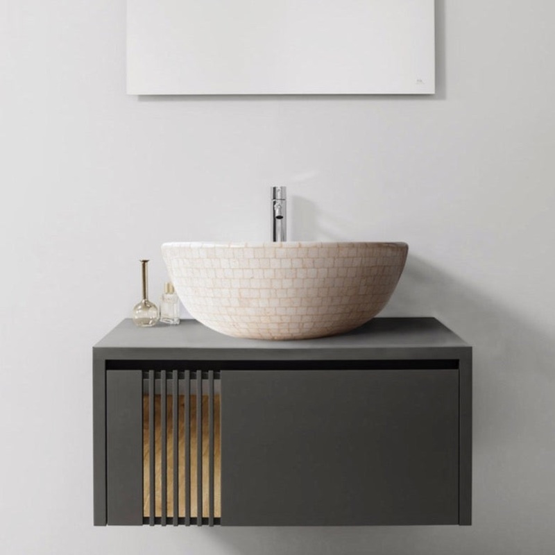 Botticino Marble Mosaic Natural Stone Round Above Vanity Vessel Sink Semi-polished (D)16 (H)6
