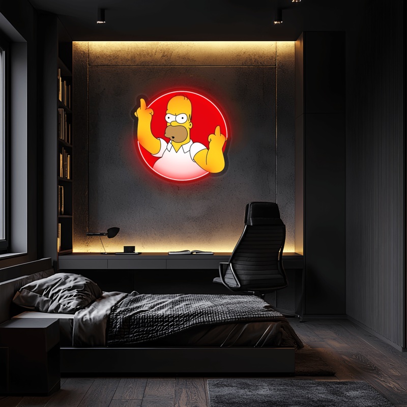 Homer Simpson Neon Sign, Simpson Neon Decor, Uv Print Neon Sign, Home Decor, Office Decor, Gamer Gifts, Housawarming Gifts, Neon Wall Art