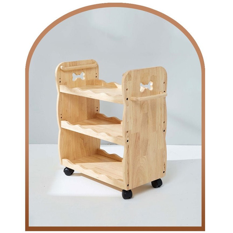 Mesasilla Solid Wood Trolley with 3 Tiers and Lockable Casters