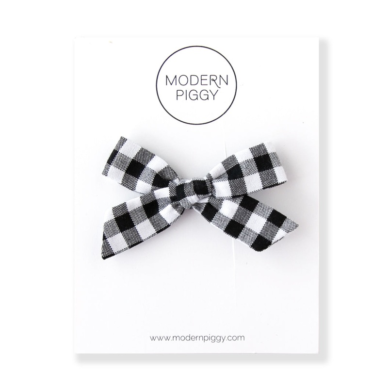 Black Gingham | Hand-tied Bow|Alligator Clip|Nylon Headband