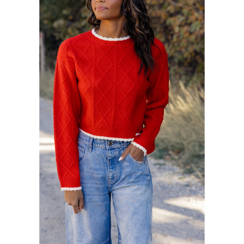 Cosmic Love Scalloped Sweater|Red|S|M|L|XL