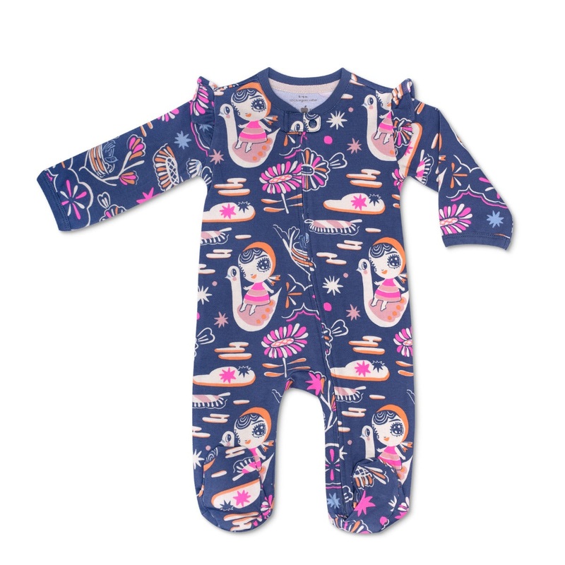 KEFE Zipper Footie with Ruffles – Swan Girl