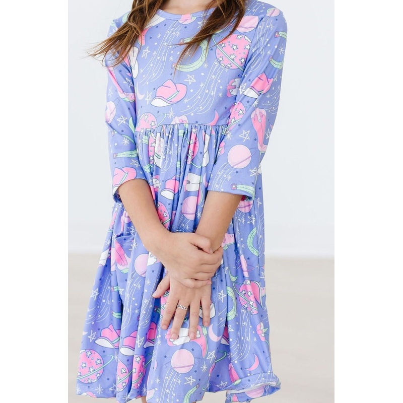 Neon Moon 3/4 Sleeve Pocket Twirl Dress