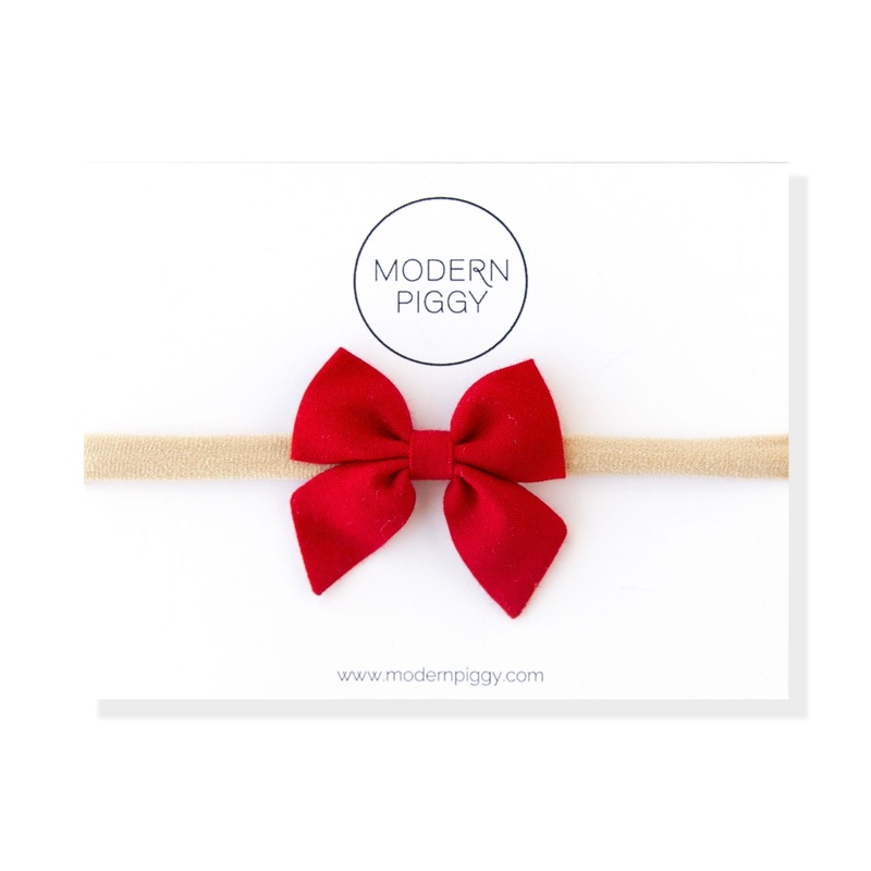 Red | Mini Piggy Bow|Alligator Clip|Nylon Headband