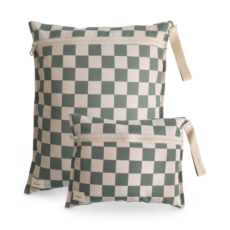 Water Resistant Wet Bag|Happy Flowers Check|Blue Flowers|Bees|Olive Check|Retro Flowers|Pastel Blooms|Sun|Rainbows|Fog|Roman Green|Blue Check|Tradewinds|Blush