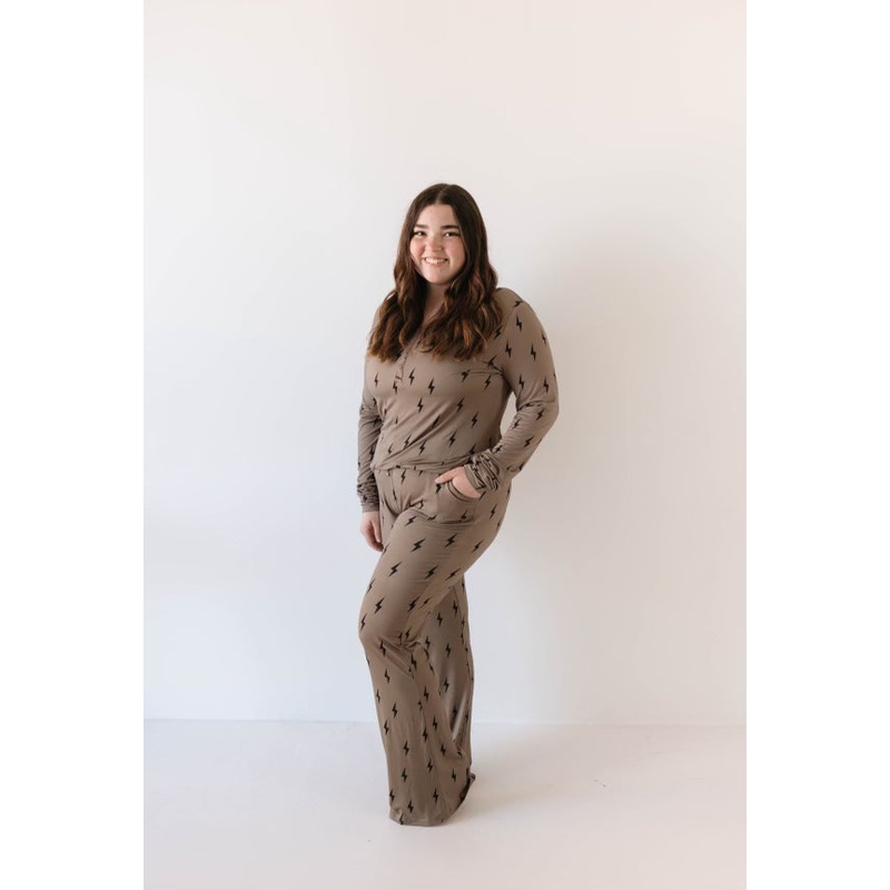 Women’s Bamboo Pajamas | Brown & Black Lightning Bolt