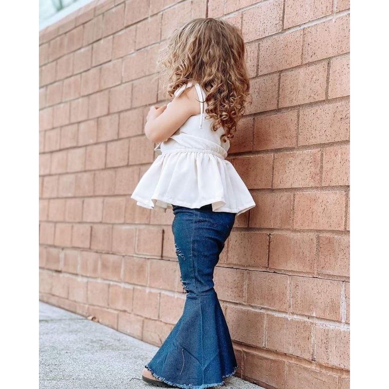 Barbie Pleated Denim Bell Bottoms – Dark Denim