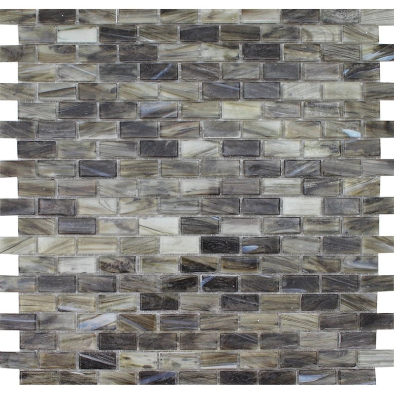 Carbon Brick 0.5×1.25 on 12.25×12.75 Mesh Glass Mosaic Tile Aurora Series – Aquatica Collection