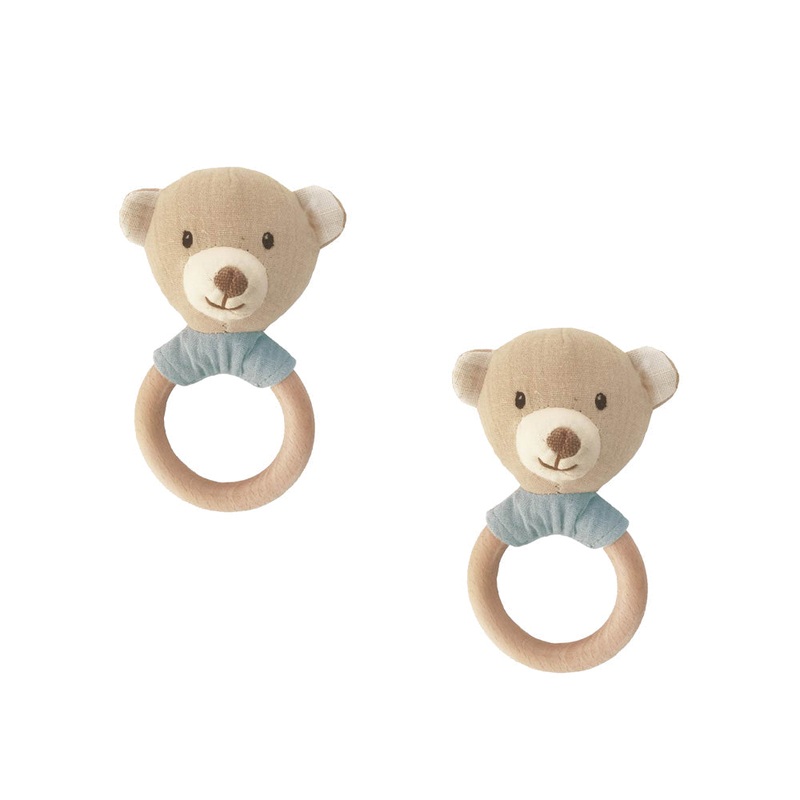 Linen Bear Wood Rattle–2pcs assortment