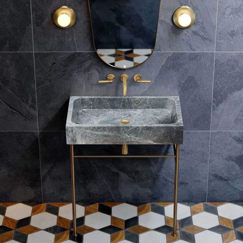 Sirius Gray Marble Rectangular Above Vanity Bathroom Sink (W)15 (L)24 (H)5