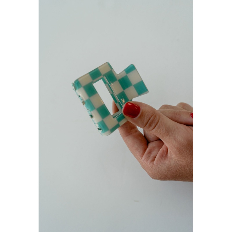 Sunny Check- Turquoise | Claw Clip