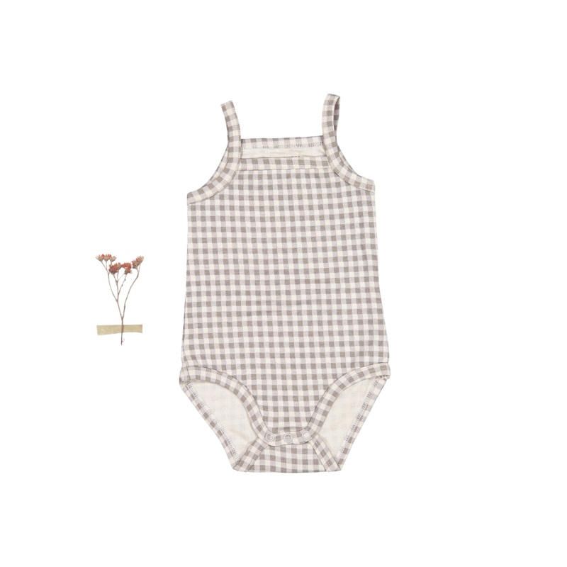 The Printed Tank Onesie – Taupe Gingham