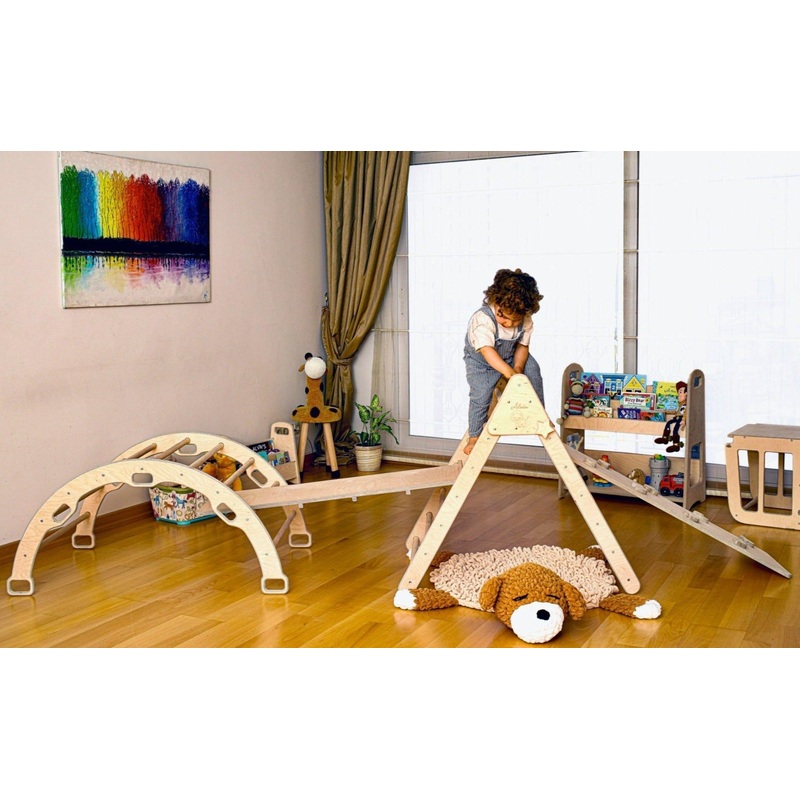 4 Pieces Montessori Climbing Set – Climbing Triangle – Arch/Rocker and 2 Ramps
