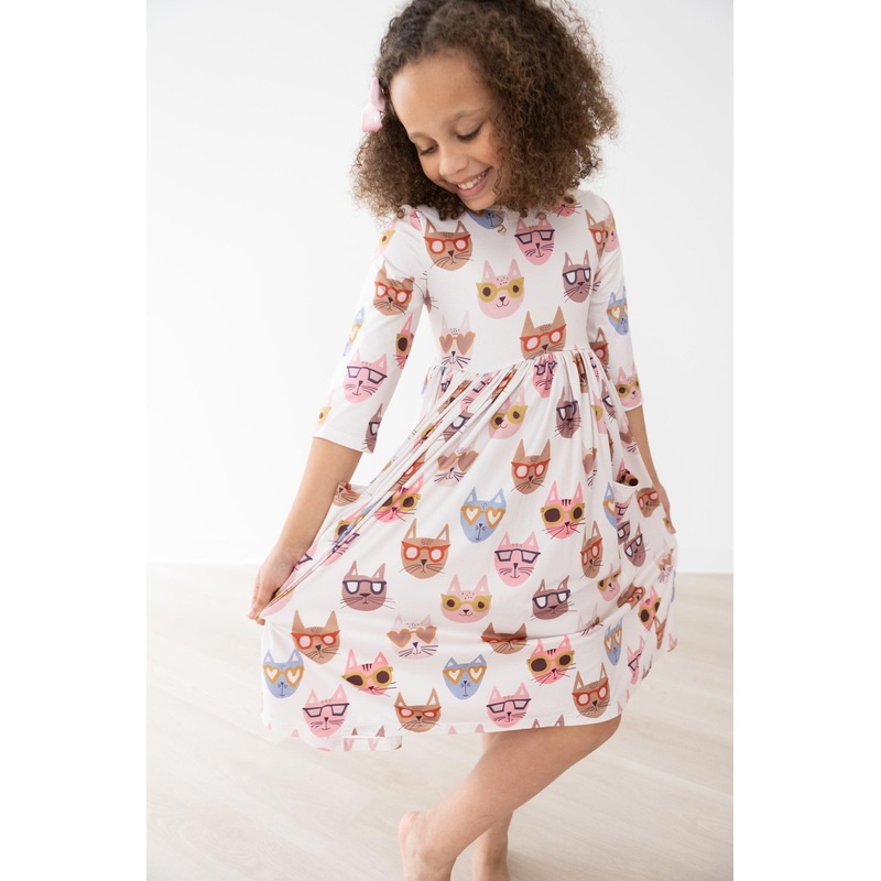 Cattitude 3/4 Sleeve Pocket Twirl Dress