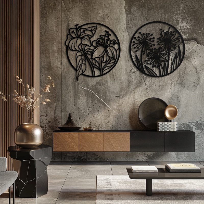 Floral Harmony Metal Wall Art  Elegant Botanical Steel Decor – KAF152